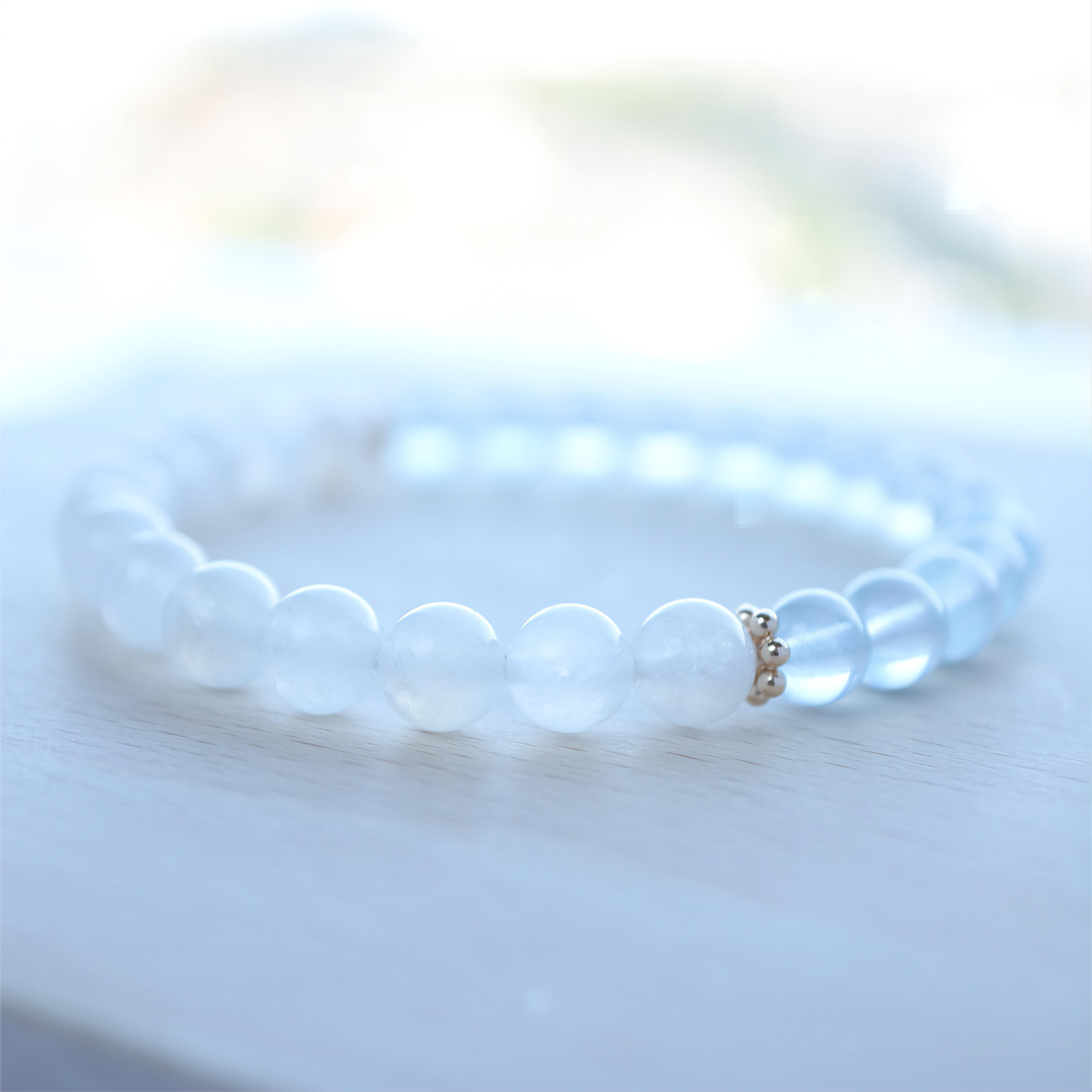 Arctic Ocean - Blue Shine White Moonstone & Aquamarine Gemstone Bracelet