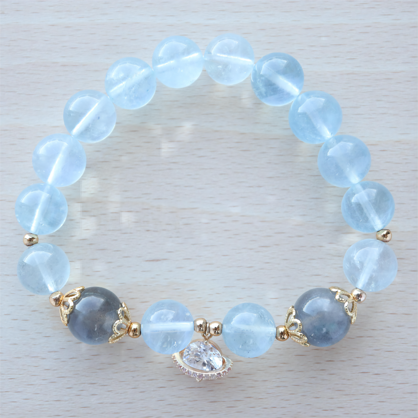 Blue Water Heart - Aquamarine & Grey Moonstone Bracelet
