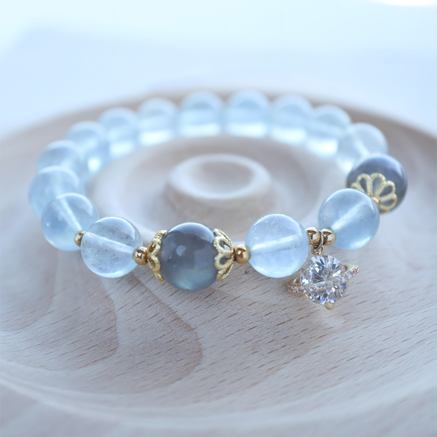 Blue Water Heart - Aquamarine & Grey Moonstone Bracelet
