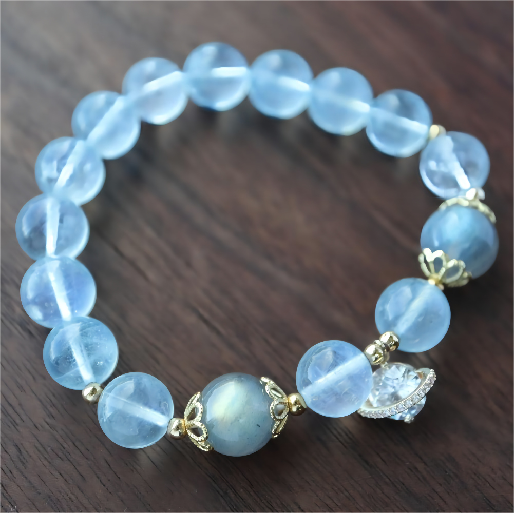Blue Water Heart - Aquamarine & Grey Moonstone Bracelet