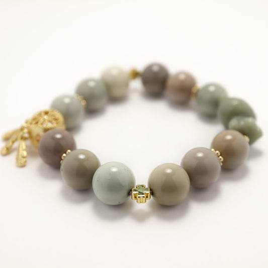 Hello Kitty & Wind Bell - Alashan Agate Gold Plated Bracelet