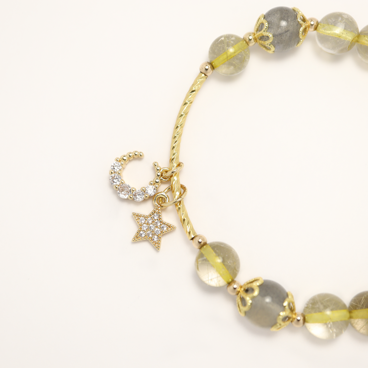 Golden Faith - Rutilated Quartz Crystal & Black Moonstone Bracelet