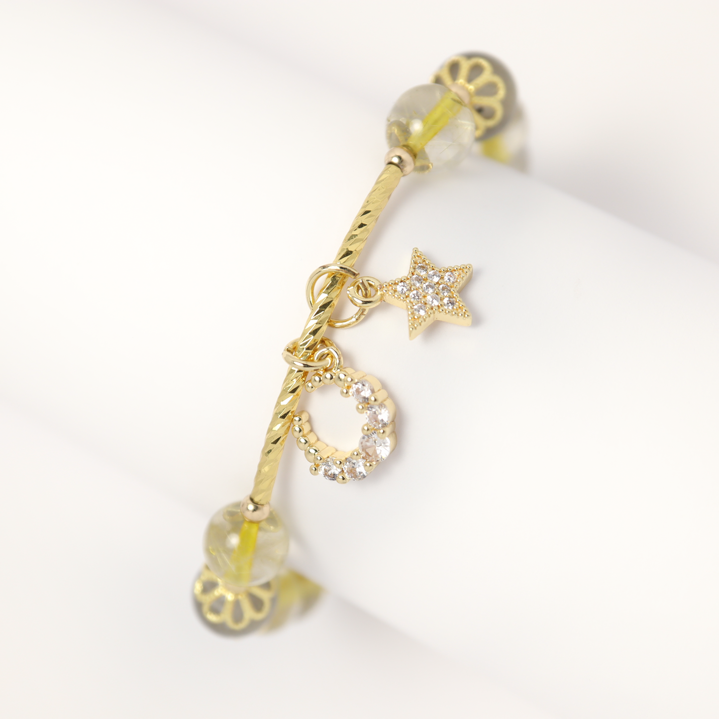 Golden Faith - Rutilated Quartz Crystal & Black Moonstone Bracelet