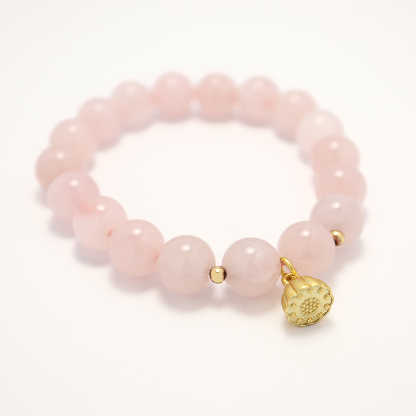 Astraea Goddess Rose Quartz Bracelet With Silver-gilt Lotus Seedpod