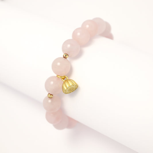 Astraea Goddess Rose Quartz Bracelet With Silver-gilt Lotus Seedpod