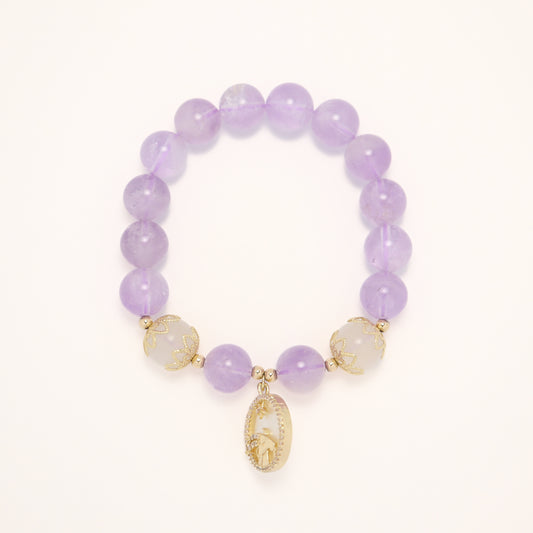 Zodiac - Lavender Amethyst & Moonstone With 12 Constellation Pendant Bracelet