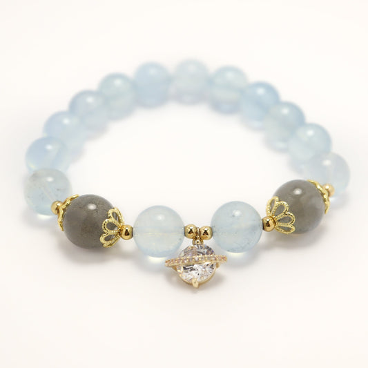 Blue Water Heart - Aquamarine & Grey Moonstone Bracelet