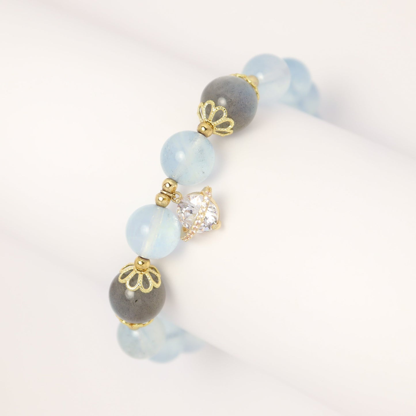 Blue Water Heart - Aquamarine & Grey Moonstone Bracelet