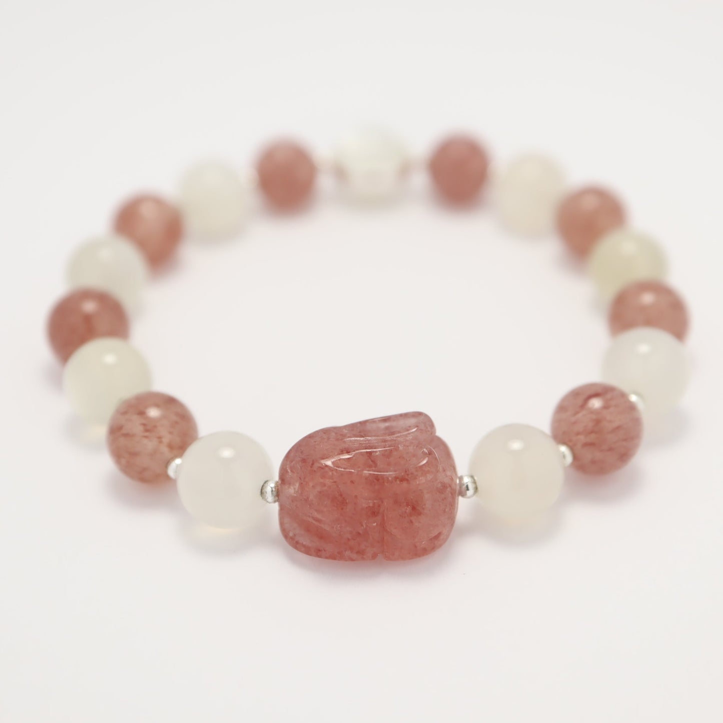 Moon Rabbit - White Moonstone & Strawberry Quartz
