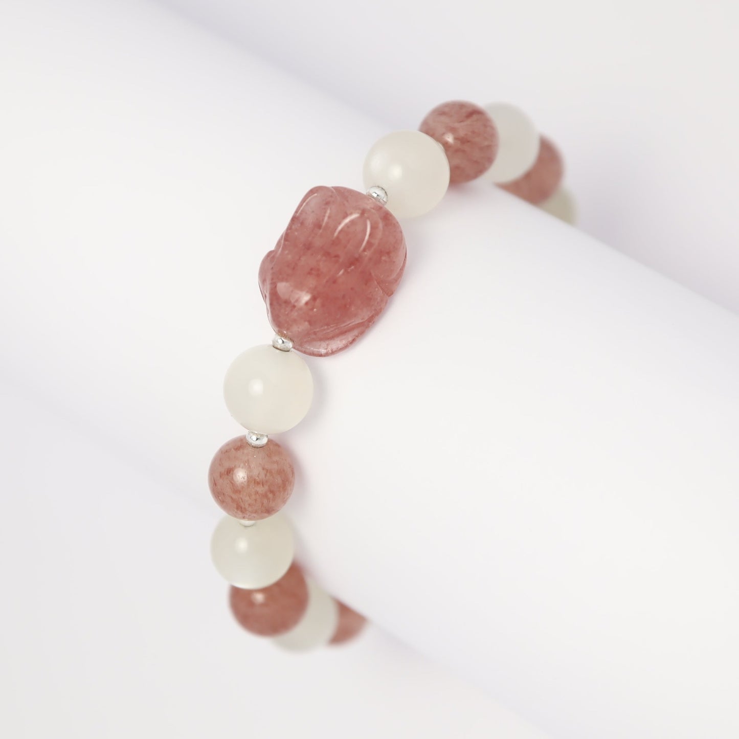 Moon Rabbit - White Moonstone & Strawberry Quartz