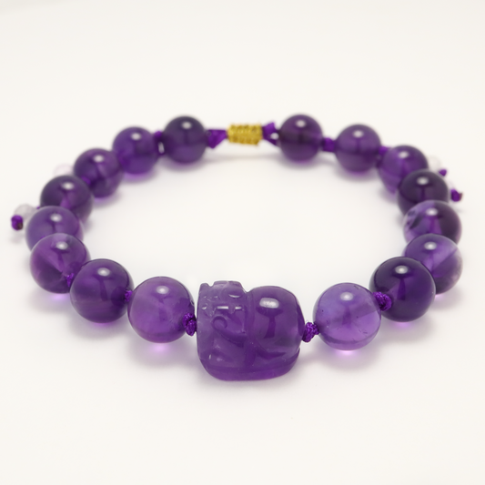 Amethyst Pixiu - Career Luck Adjustable Length Amethyst Bracelet