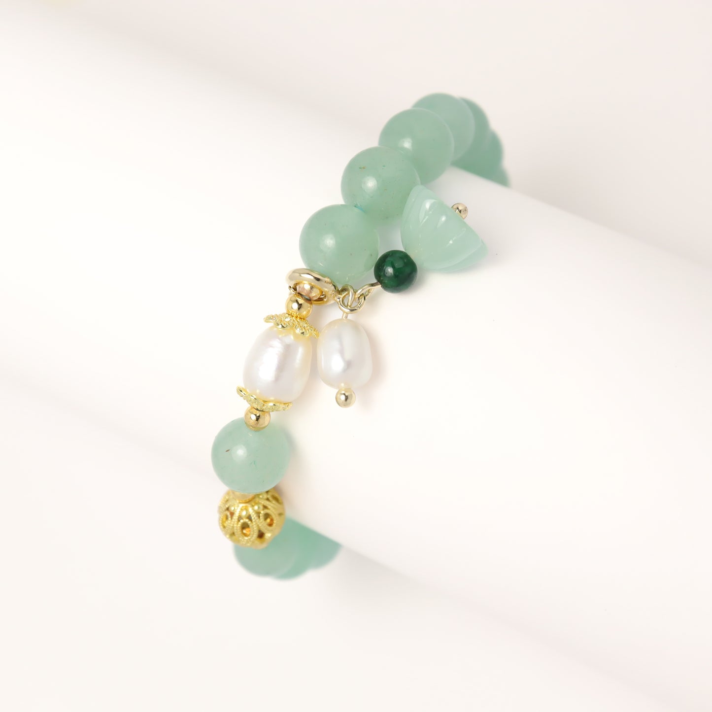 Purity & Love - Aventurine Lotus Seedpod Gemstones Freshwater Pearl Bracelet