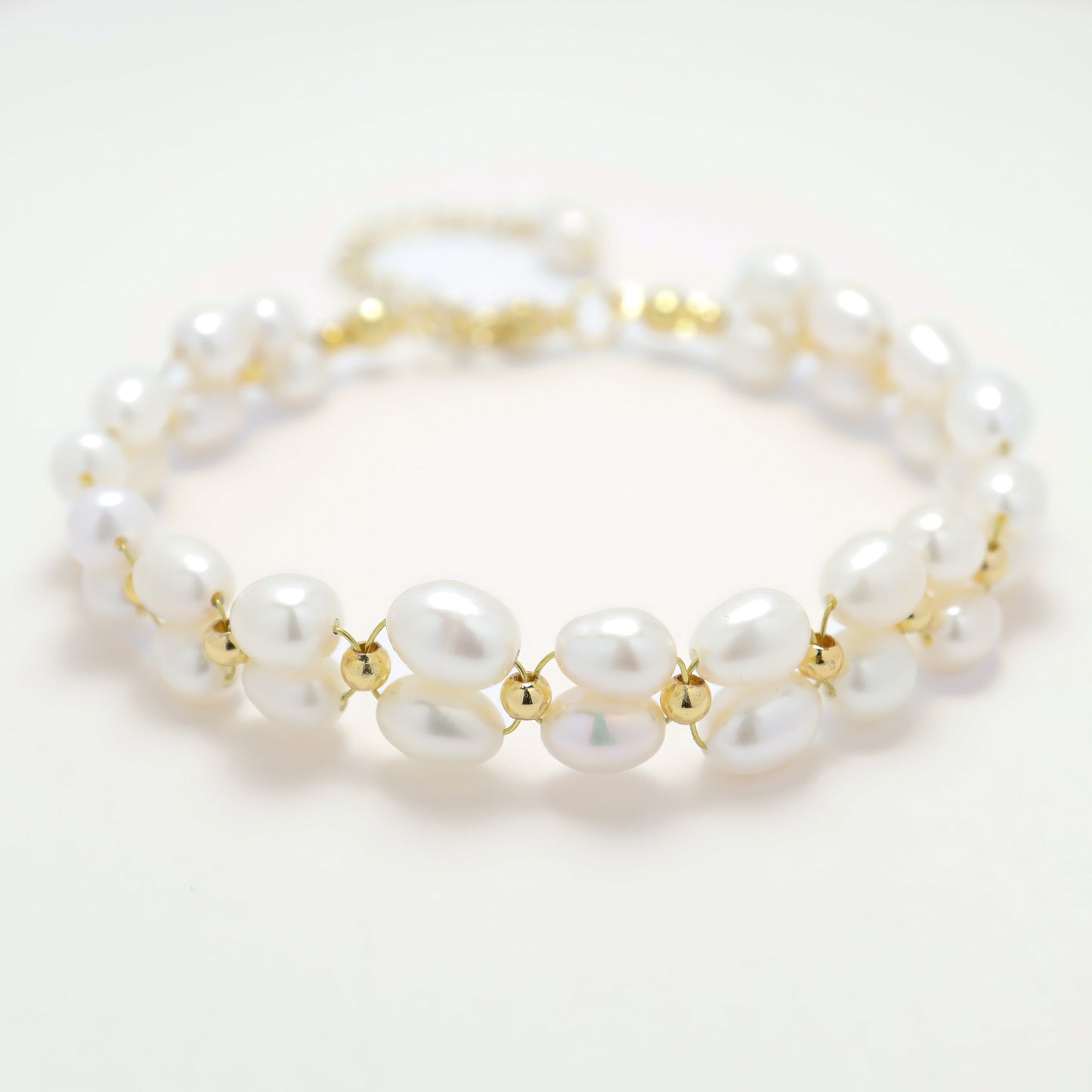 Blooming Flowers - Vintage Double Strand Freshwater Pearl Bracelet With Adjustable Chain