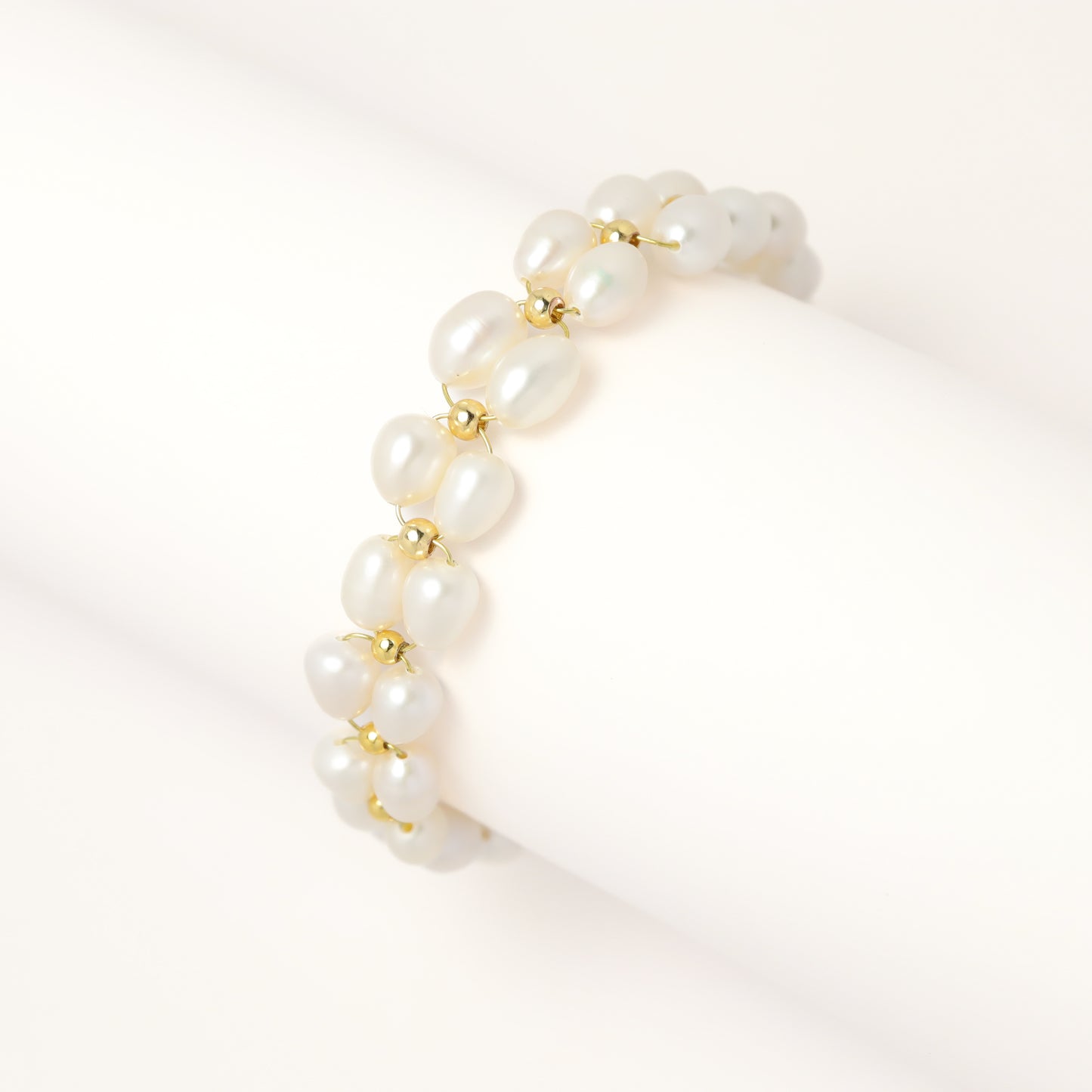 Blooming Flowers - Vintage Double Strand Freshwater Pearl Bracelet With Adjustable Chain