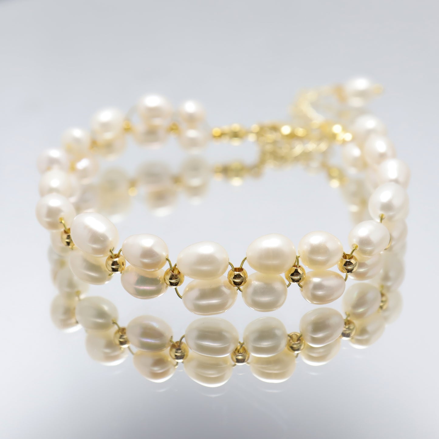 Blooming Flowers - Vintage Double Strand Freshwater Pearl Bracelet With Adjustable Chain