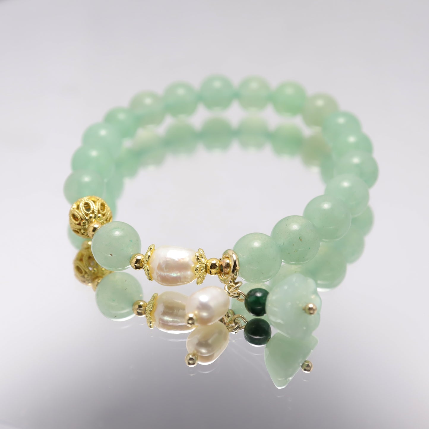 Purity & Love - Aventurine Lotus Seedpod Gemstones Freshwater Pearl Bracelet