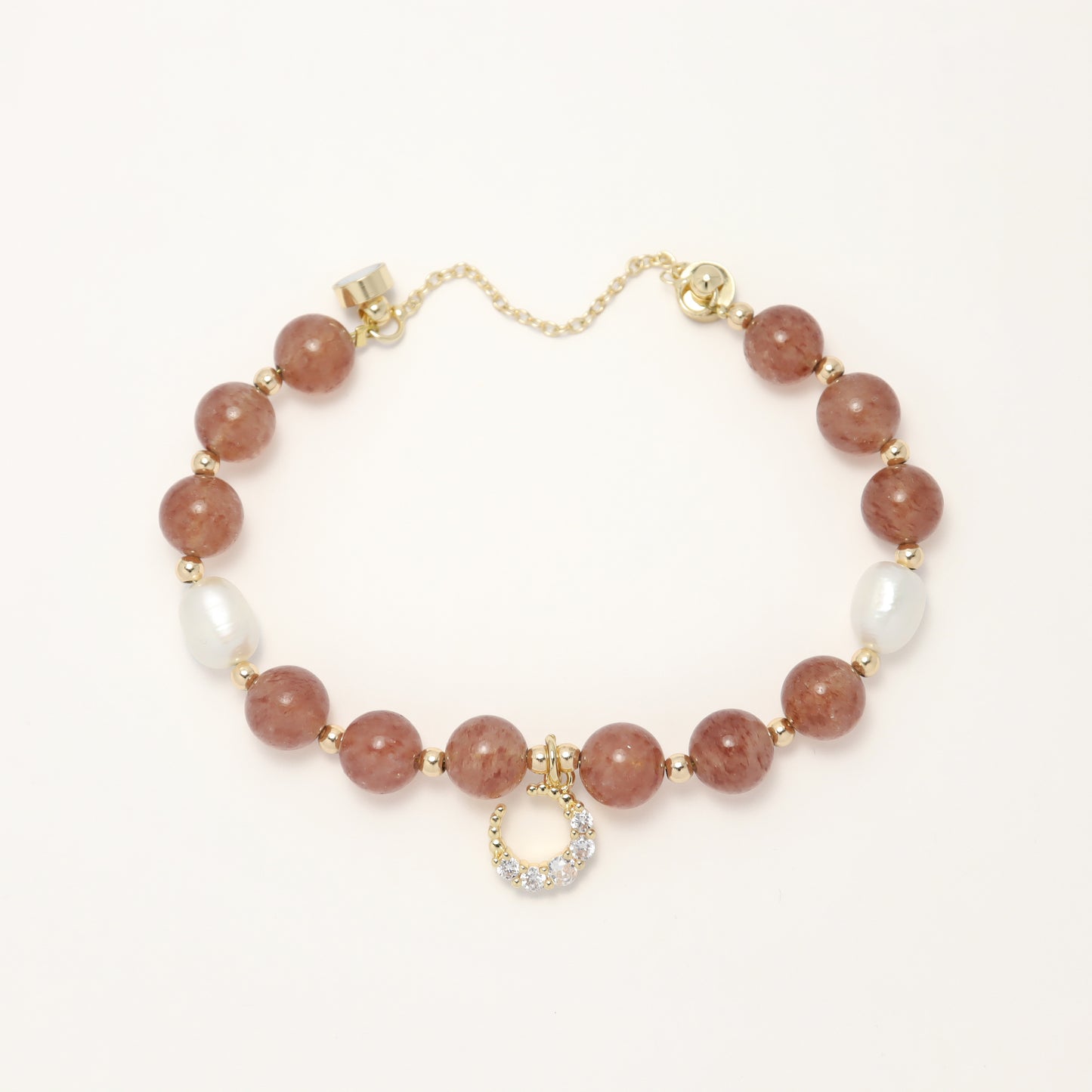 Miss U - Zircon Moon Strawberry Quartz Freshwater Pearl Bracelet