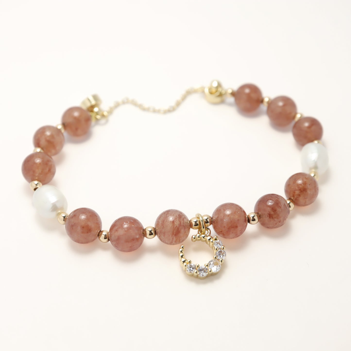 Miss U - Zircon Moon Strawberry Quartz Freshwater Pearl Bracelet