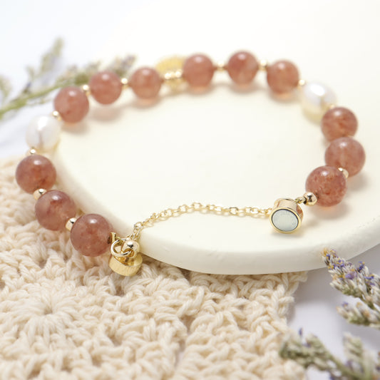 Miss U - Zircon Moon Strawberry Quartz Freshwater Pearl Bracelet