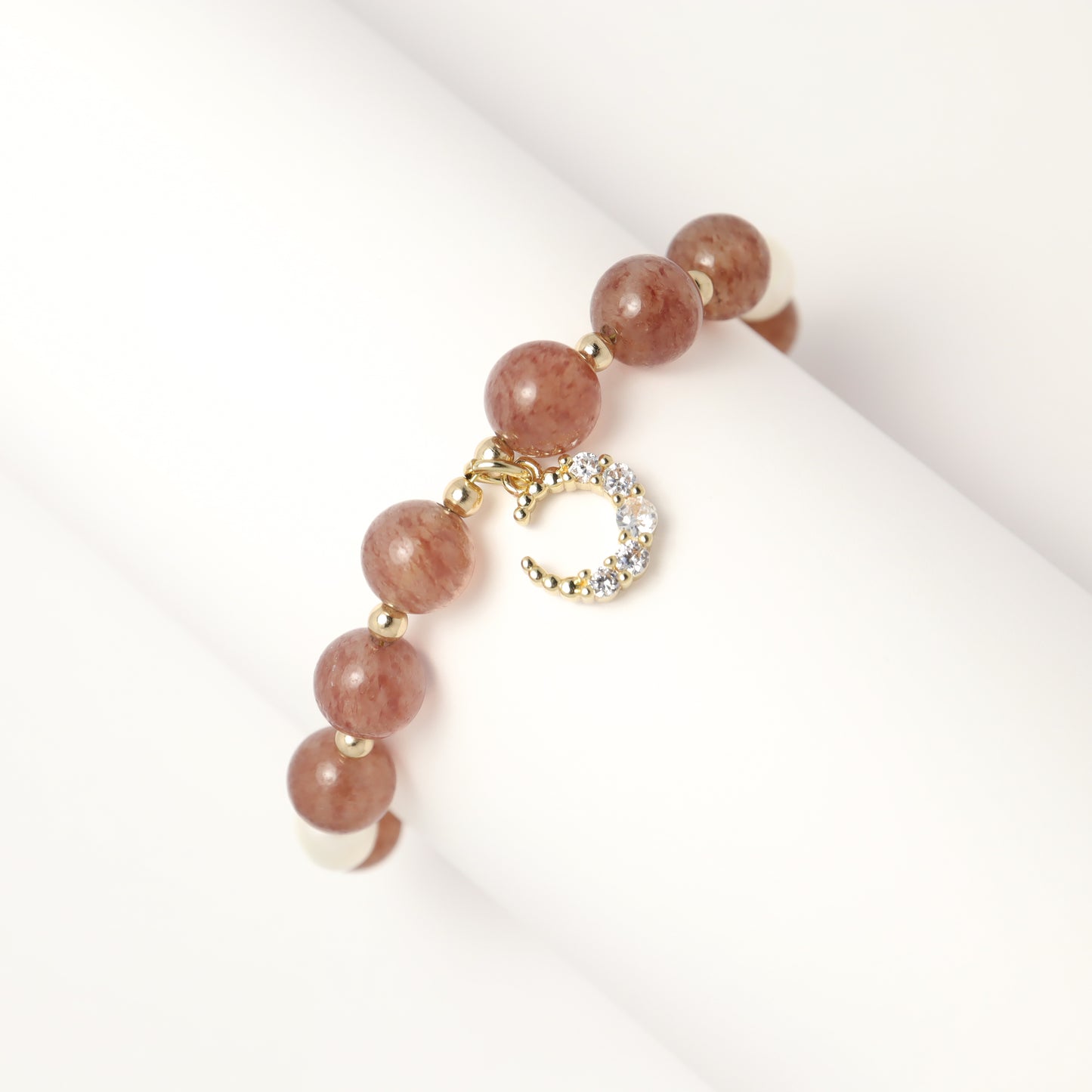 Miss U - Zircon Moon Strawberry Quartz Freshwater Pearl Bracelet