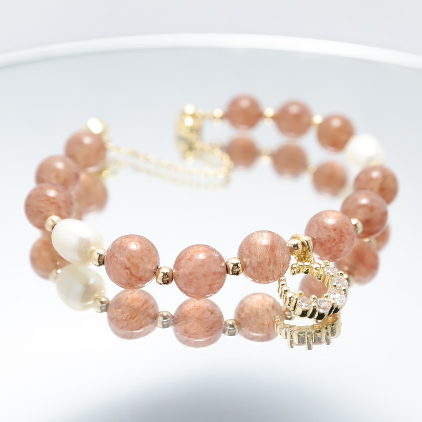 Miss U - Zircon Moon Strawberry Quartz Freshwater Pearl Bracelet