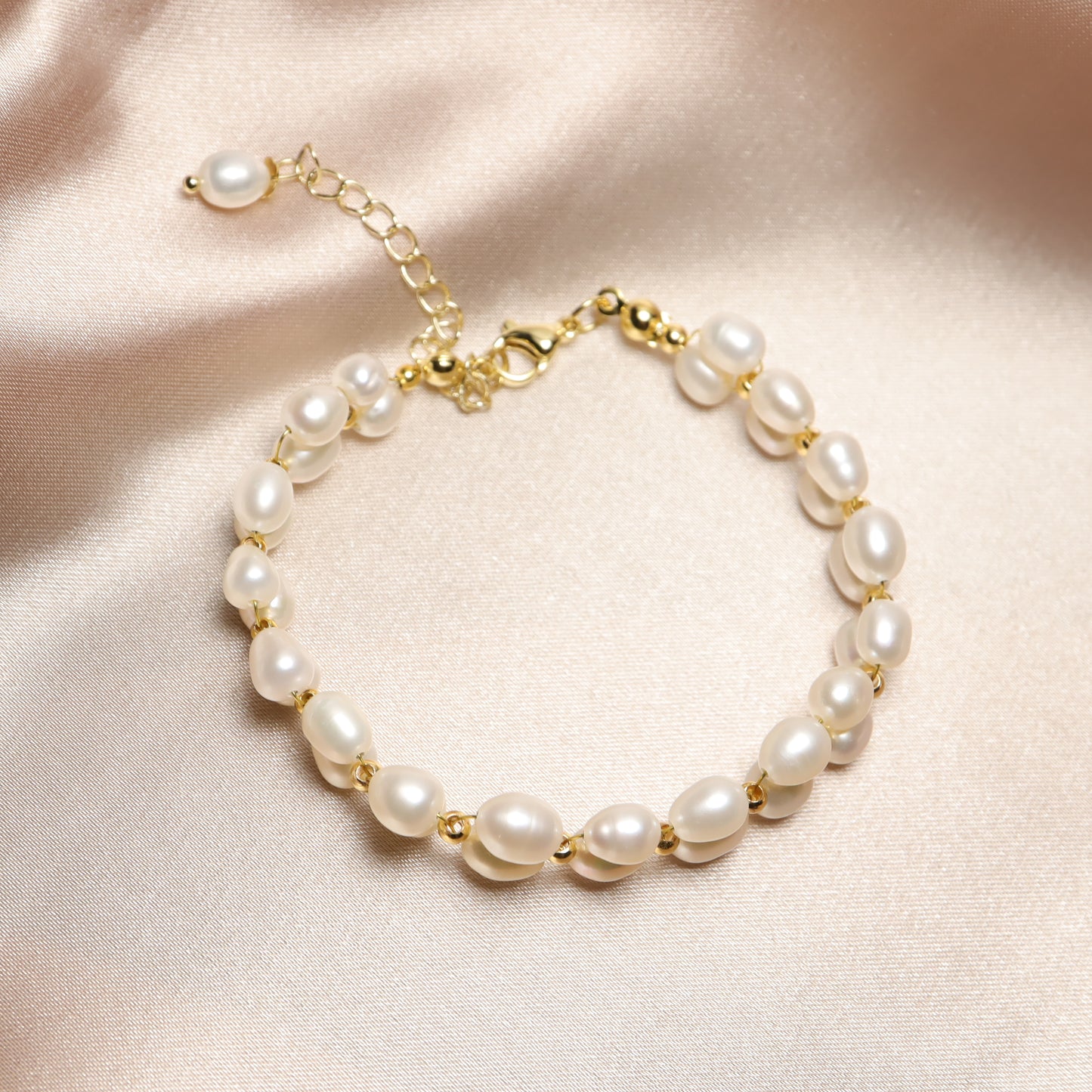 Blooming Flowers - Vintage Double Strand Freshwater Pearl Bracelet With Adjustable Chain