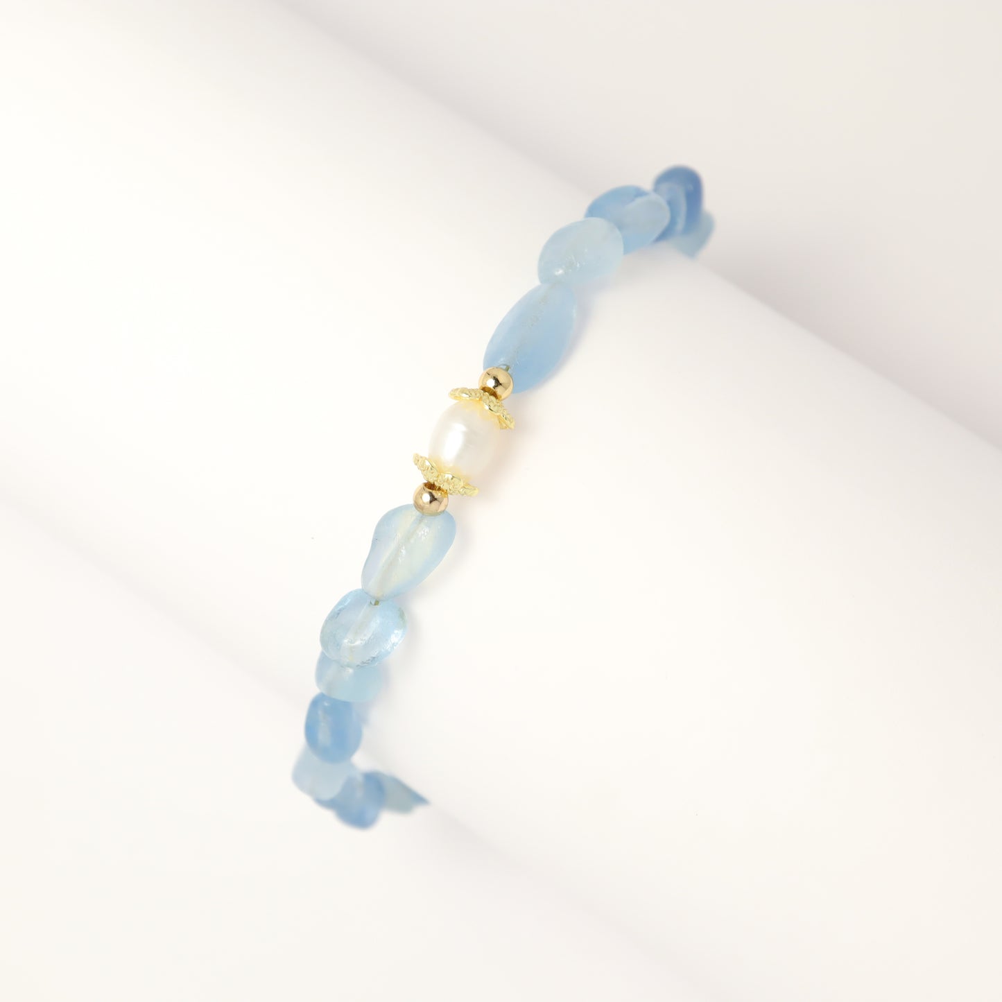 Ocean Star - Irregular Shape Aquamarine & Freshwater Pearl Bracelet With Adjustable Chain