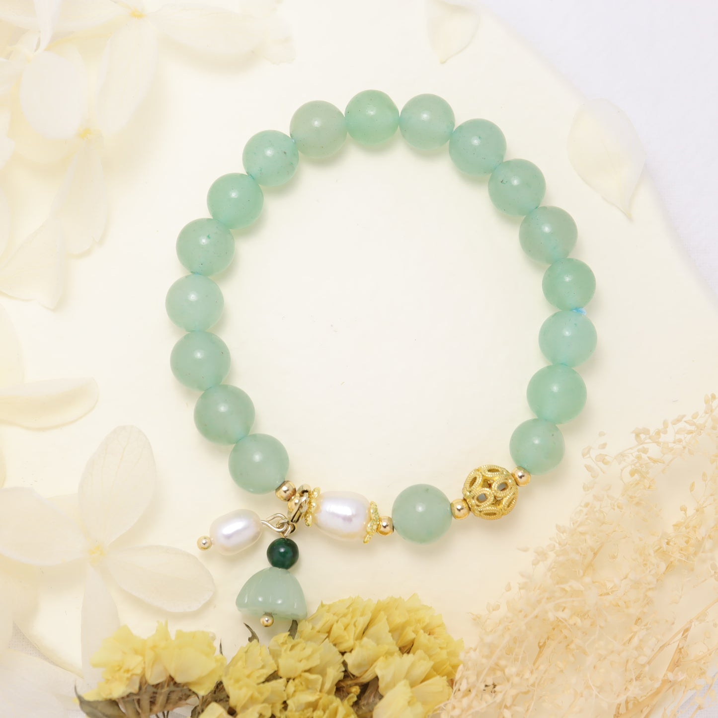 Purity & Love - Aventurine Lotus Seedpod Gemstones Freshwater Pearl Bracelet
