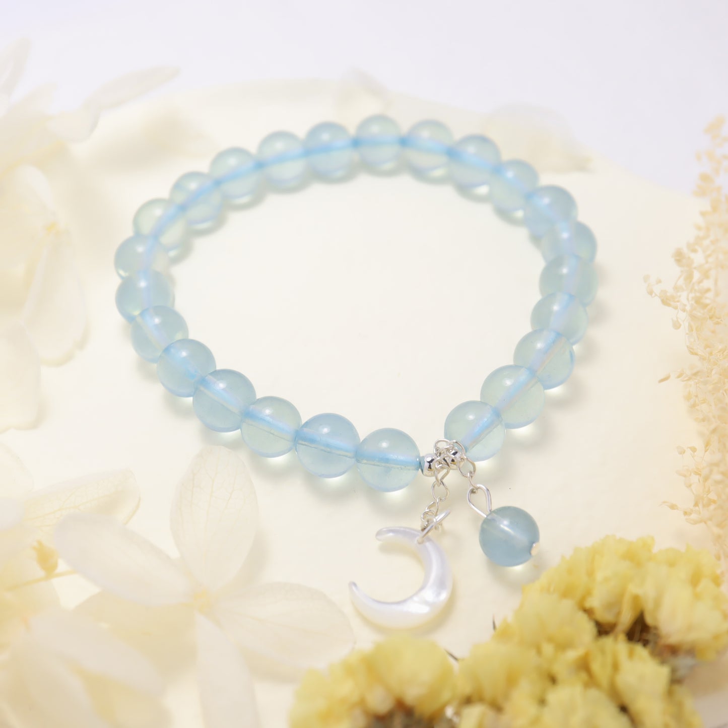 Ocean & Crescent Moon - Aquamarine Nature Shell Bracelet