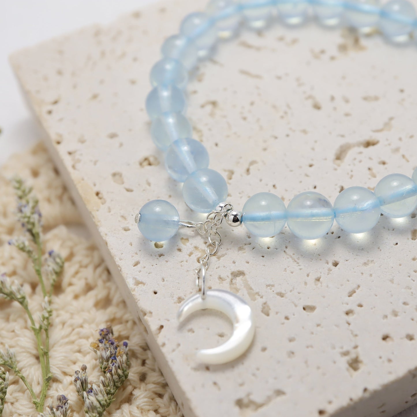 Ocean & Crescent Moon - Aquamarine Nature Shell Bracelet