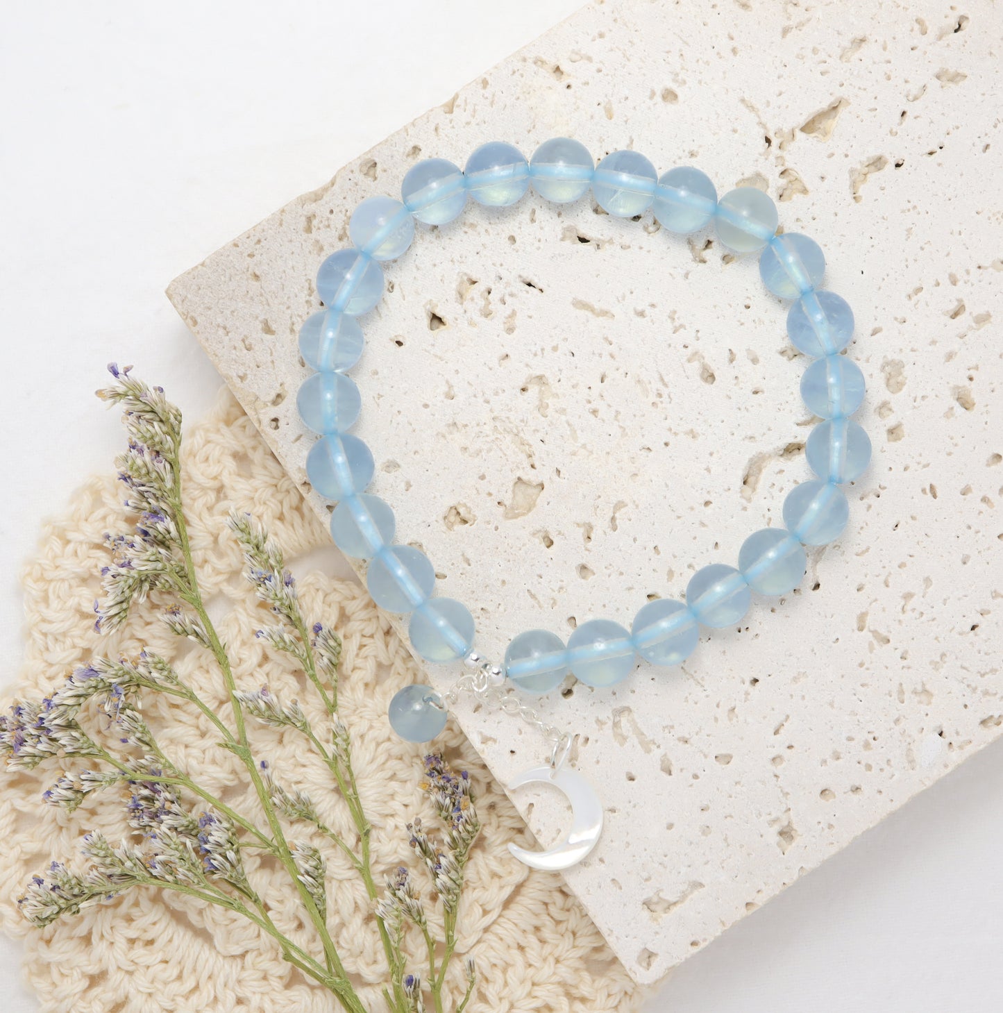 Ocean & Crescent Moon - Aquamarine Nature Shell Bracelet