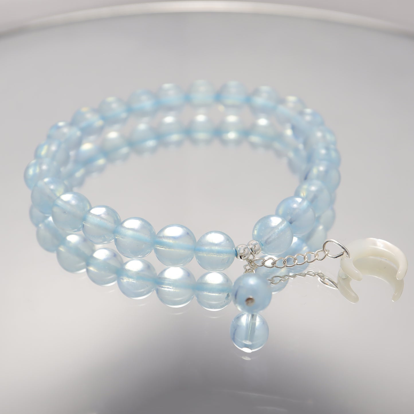Ocean & Crescent Moon - Aquamarine Nature Shell Bracelet