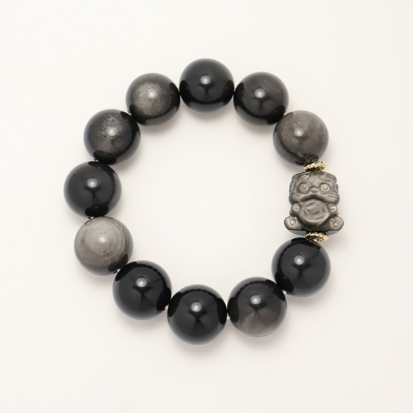 Gold Gobble Monster - Pixiu Silver-Sheen Obsidian Bracelet (Female & Male)