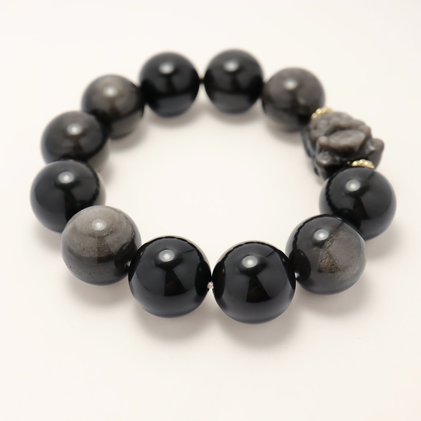 Gold Gobble Monster - Pixiu Silver-Sheen Obsidian Bracelet (Female & Male)