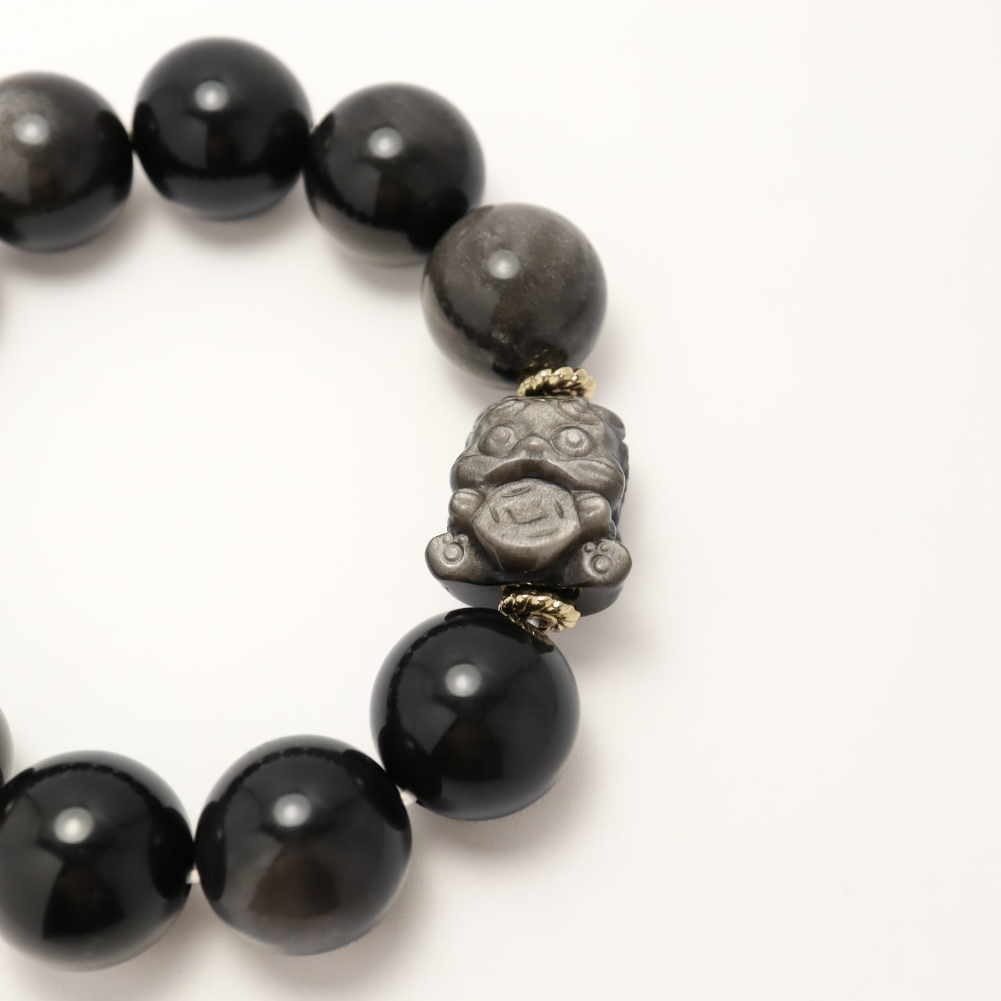 Gold Gobble Monster - Pixiu Silver-Sheen Obsidian Bracelet (Female & Male)