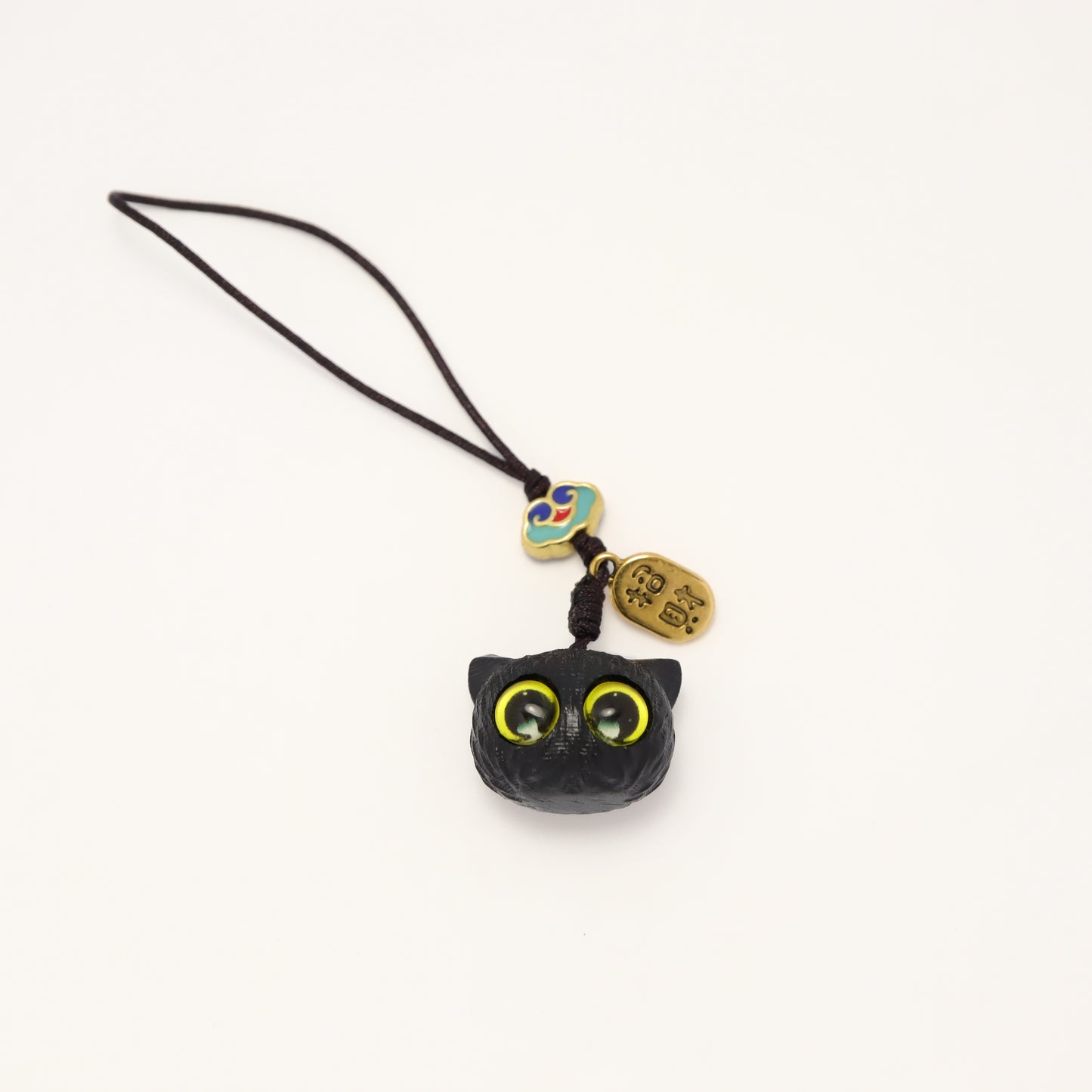 Black Cutie Fortune Cat Macassar Ebony Key Chain Phone Charm