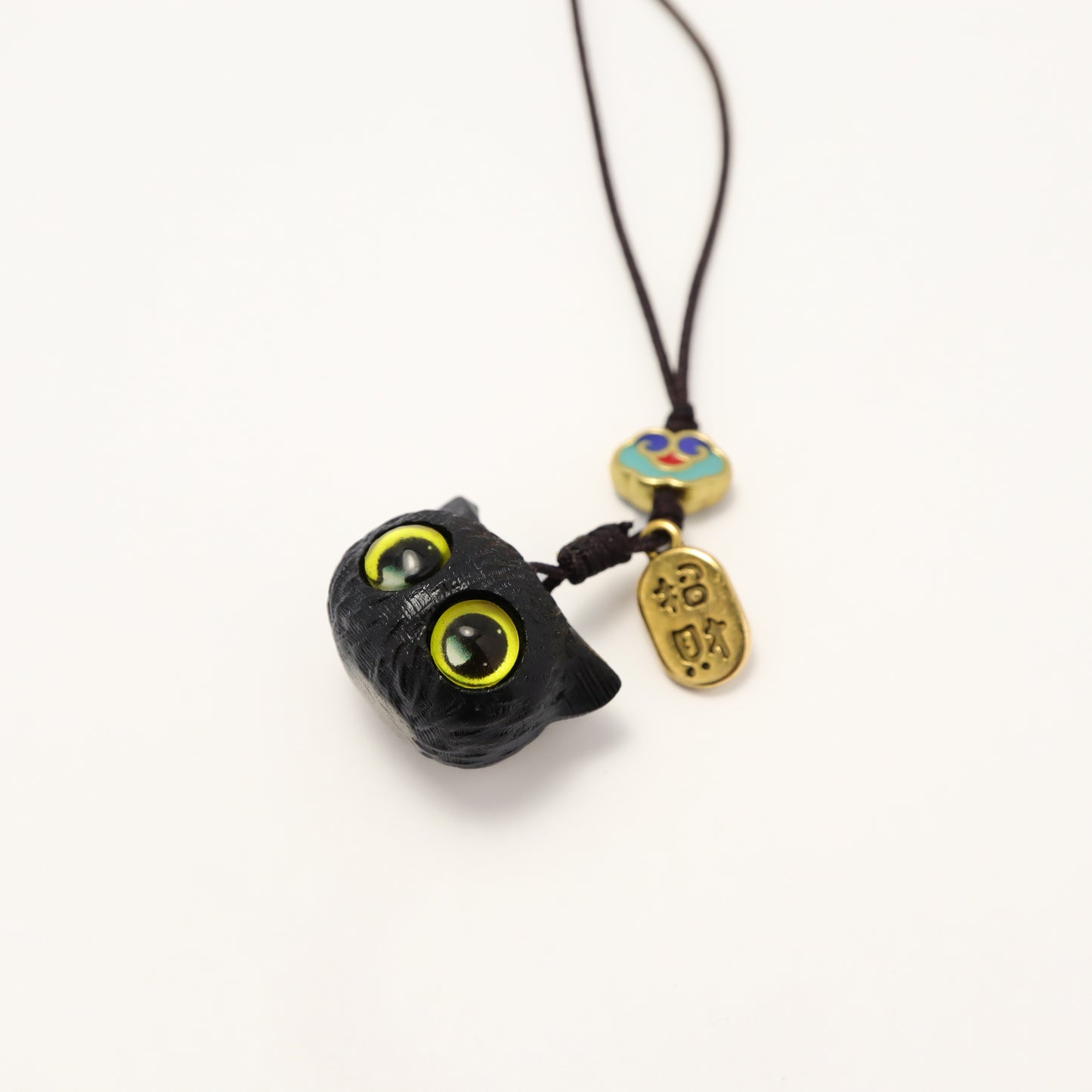 Black Cutie Fortune Cat Macassar Ebony Key Chain Phone Charm
