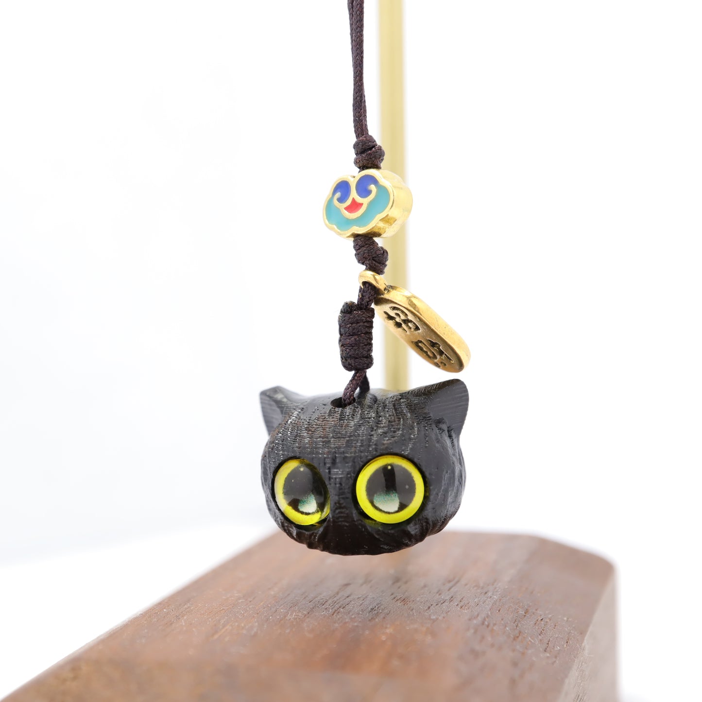 Black Cutie Fortune Cat Macassar Ebony Key Chain Phone Charm