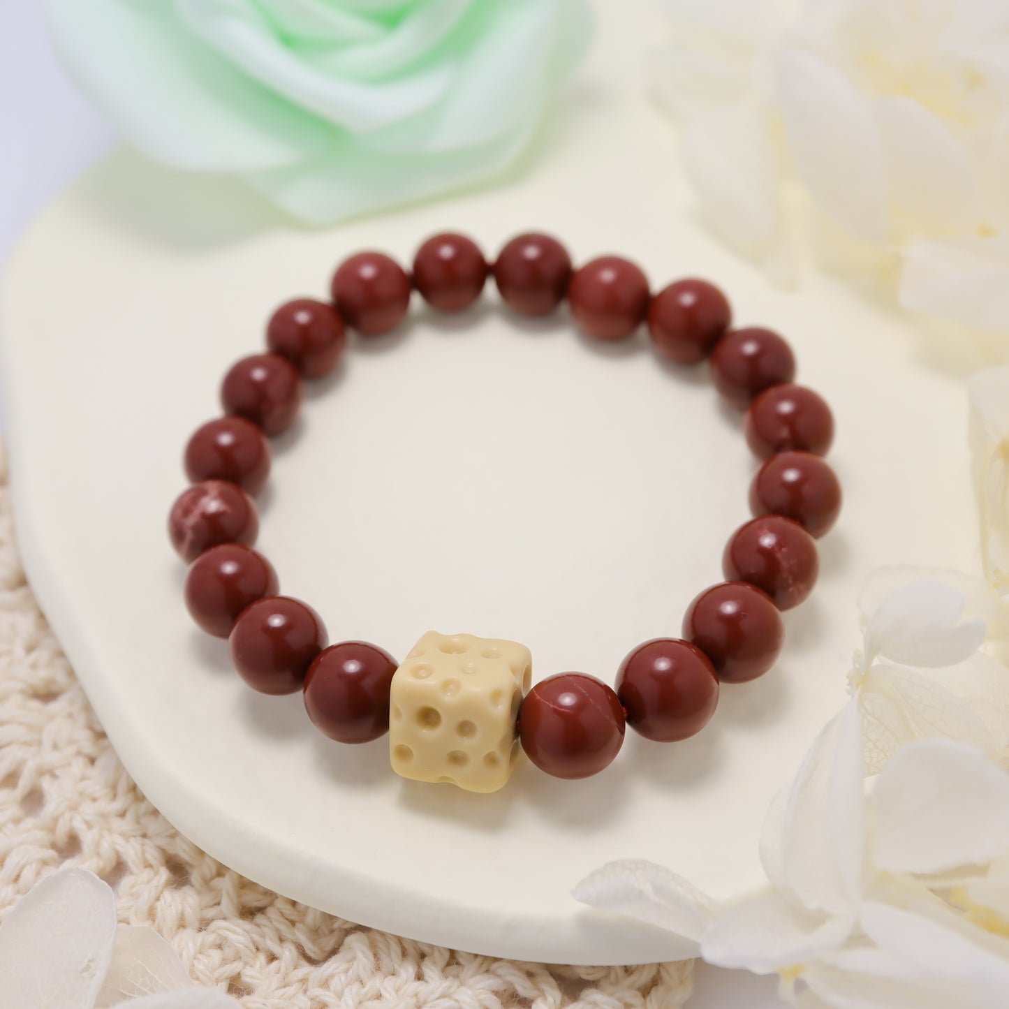 Cheese Lover - Gold Paste Jade & Alashan Agate Bracelet (Female & Male)