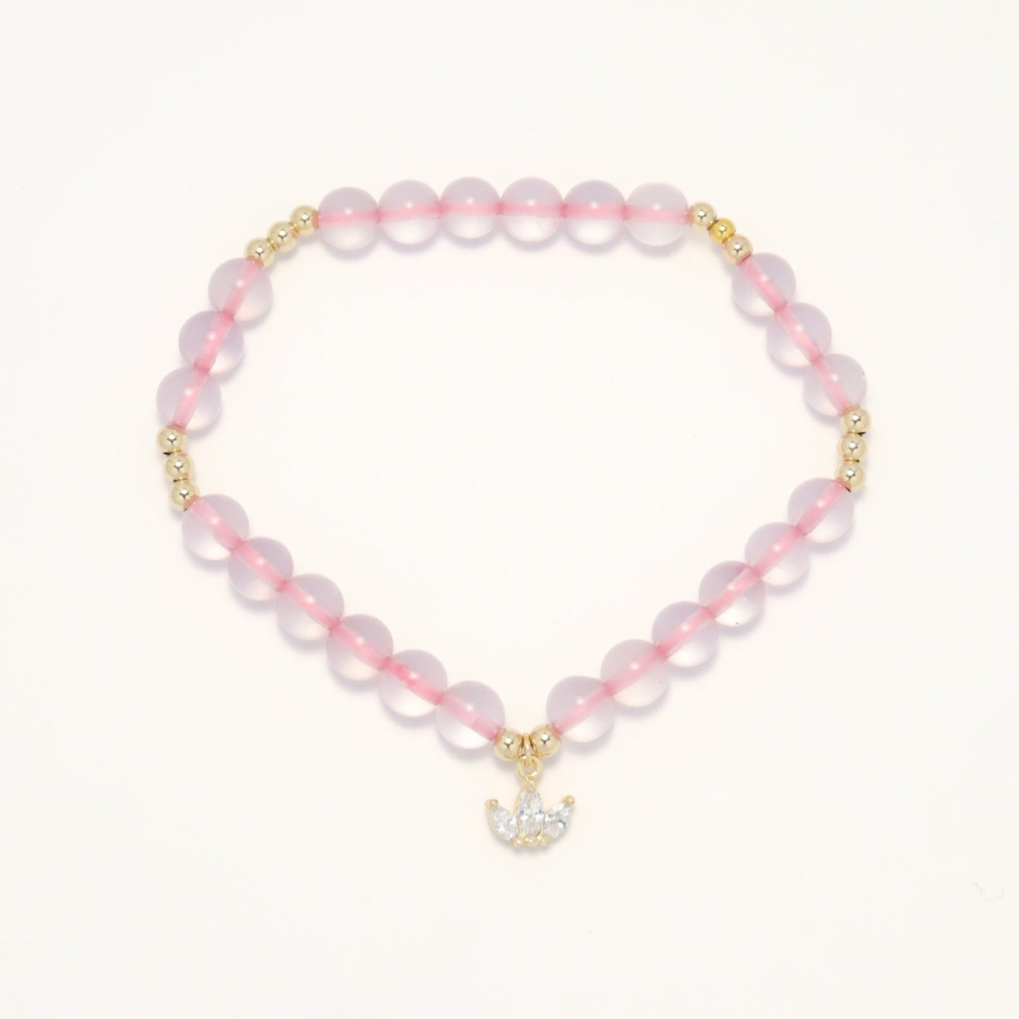 Three Leaves Zircon Flower Mozambique Rose Quartz Bracelet