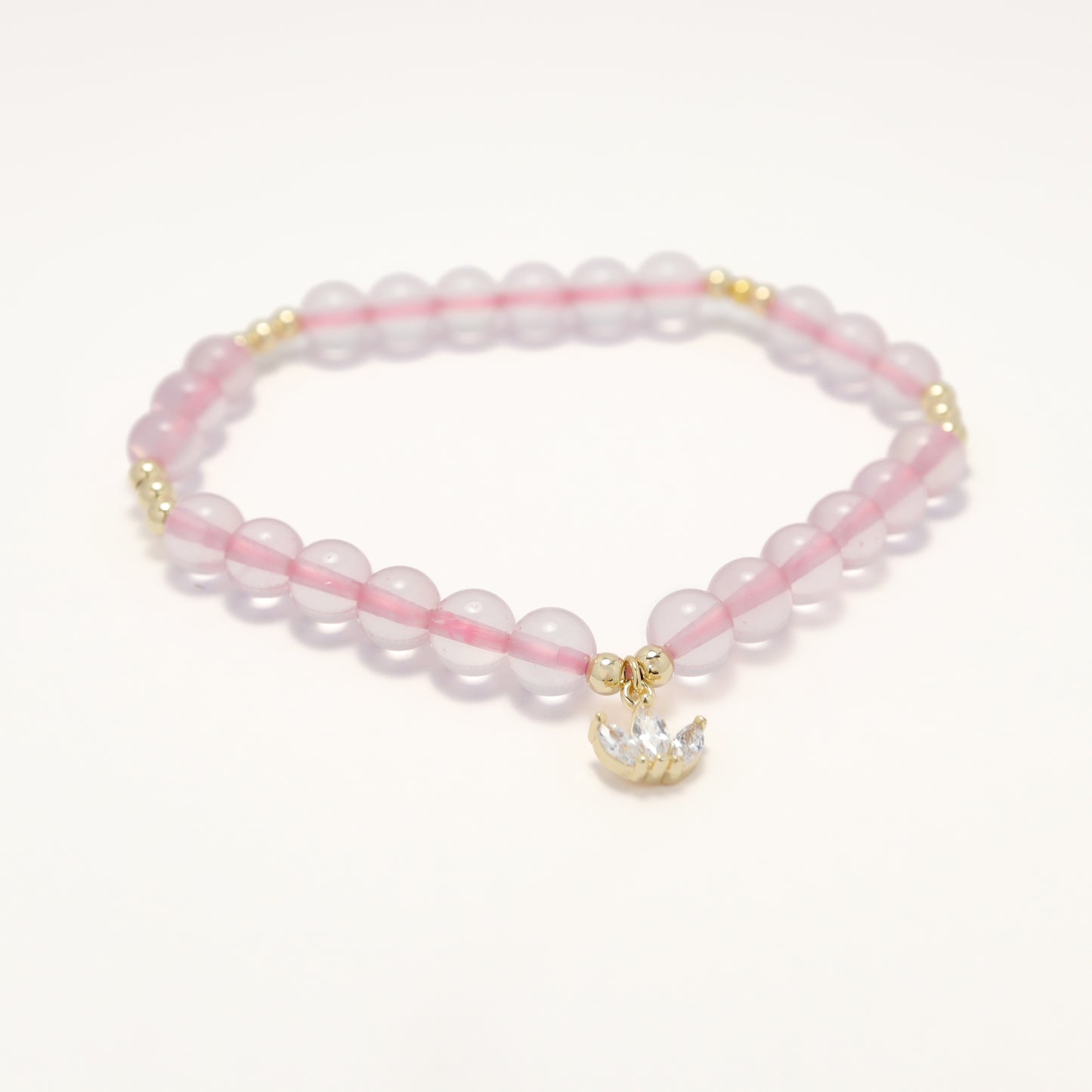 Three Leaves Zircon Flower Mozambique Rose Quartz Bracelet