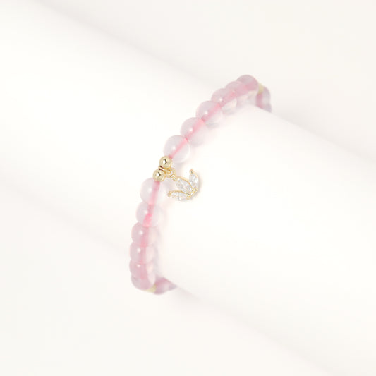 Three Leaves Zircon Flower Mozambique Rose Quartz Bracelet