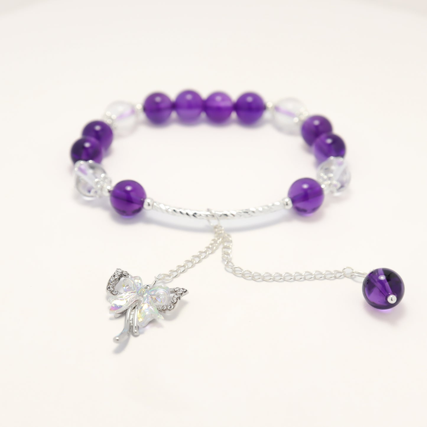 Fairy's Bowknot - Amethyst & Clear Quartz Bracelet