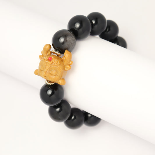 Fairy Deer's Blessing - Barbie Sandalwood & Silver-Sheen Obsidian Bracelet