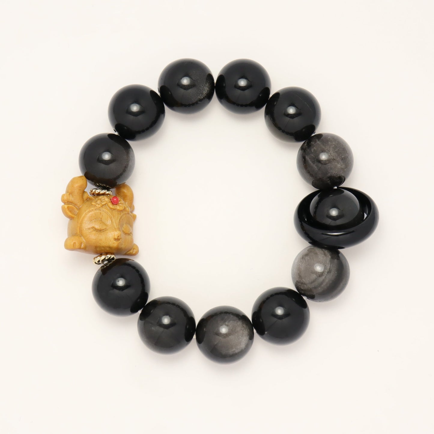 Fairy Deer's Blessing - Barbie Sandalwood & Silver-Sheen Obsidian Bracelet