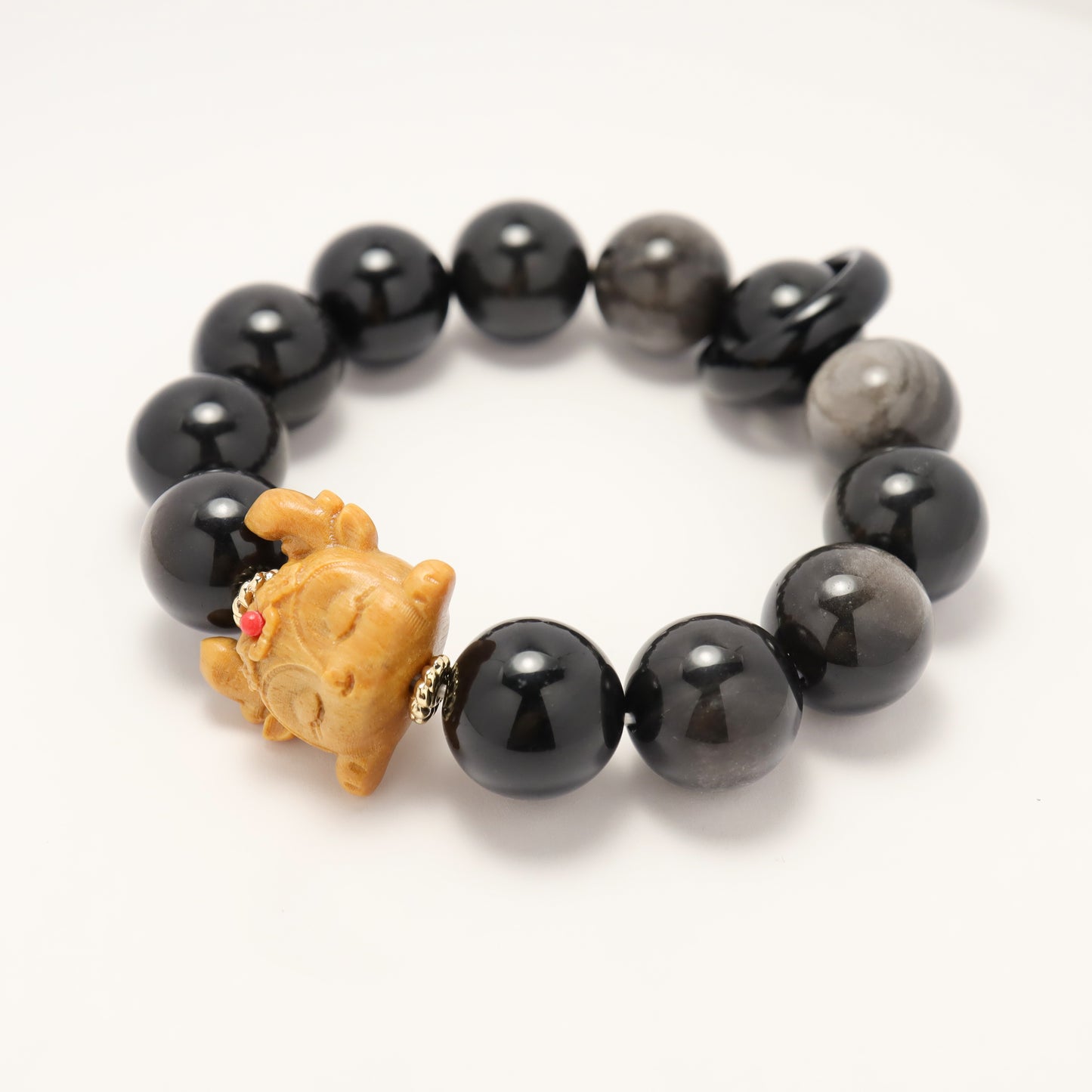 Fairy Deer's Blessing - Barbie Sandalwood & Silver-Sheen Obsidian Bracelet