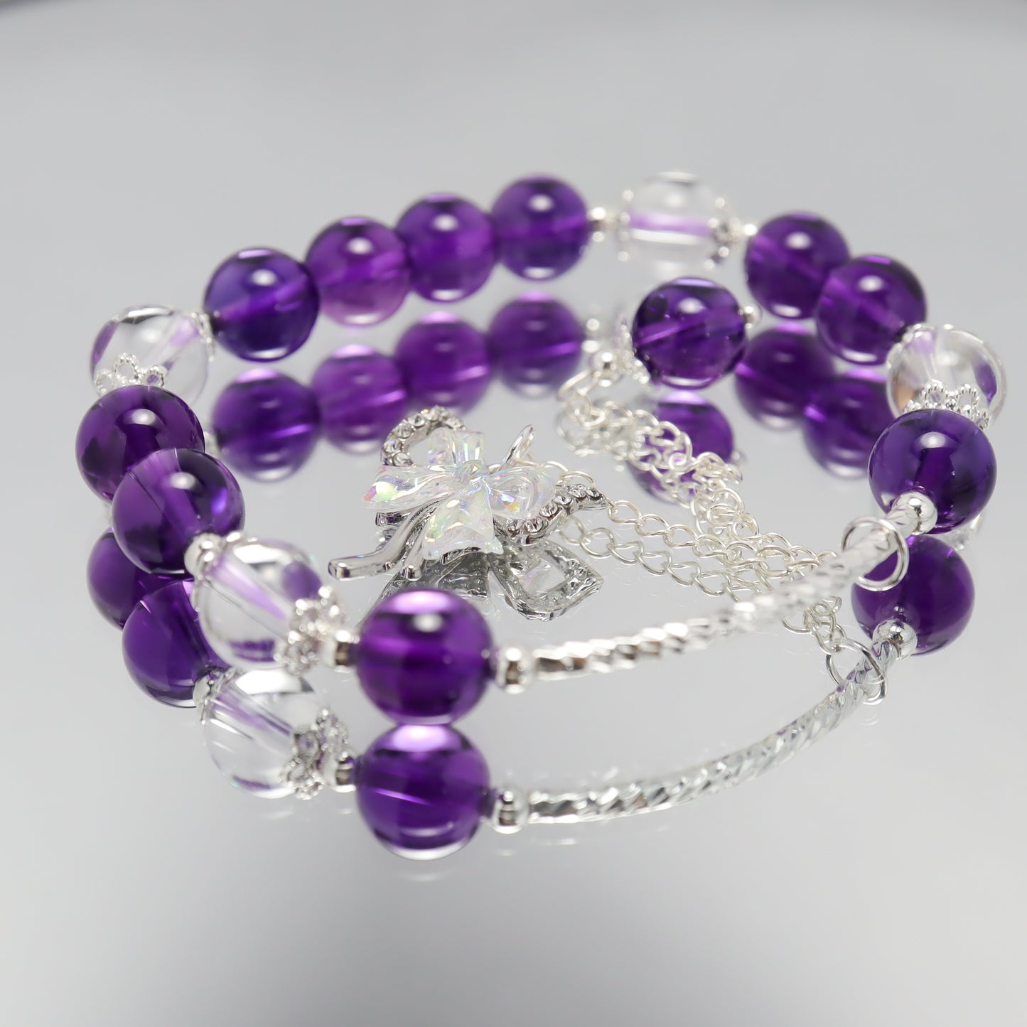Fairy's Bowknot - Amethyst & Clear Quartz Bracelet
