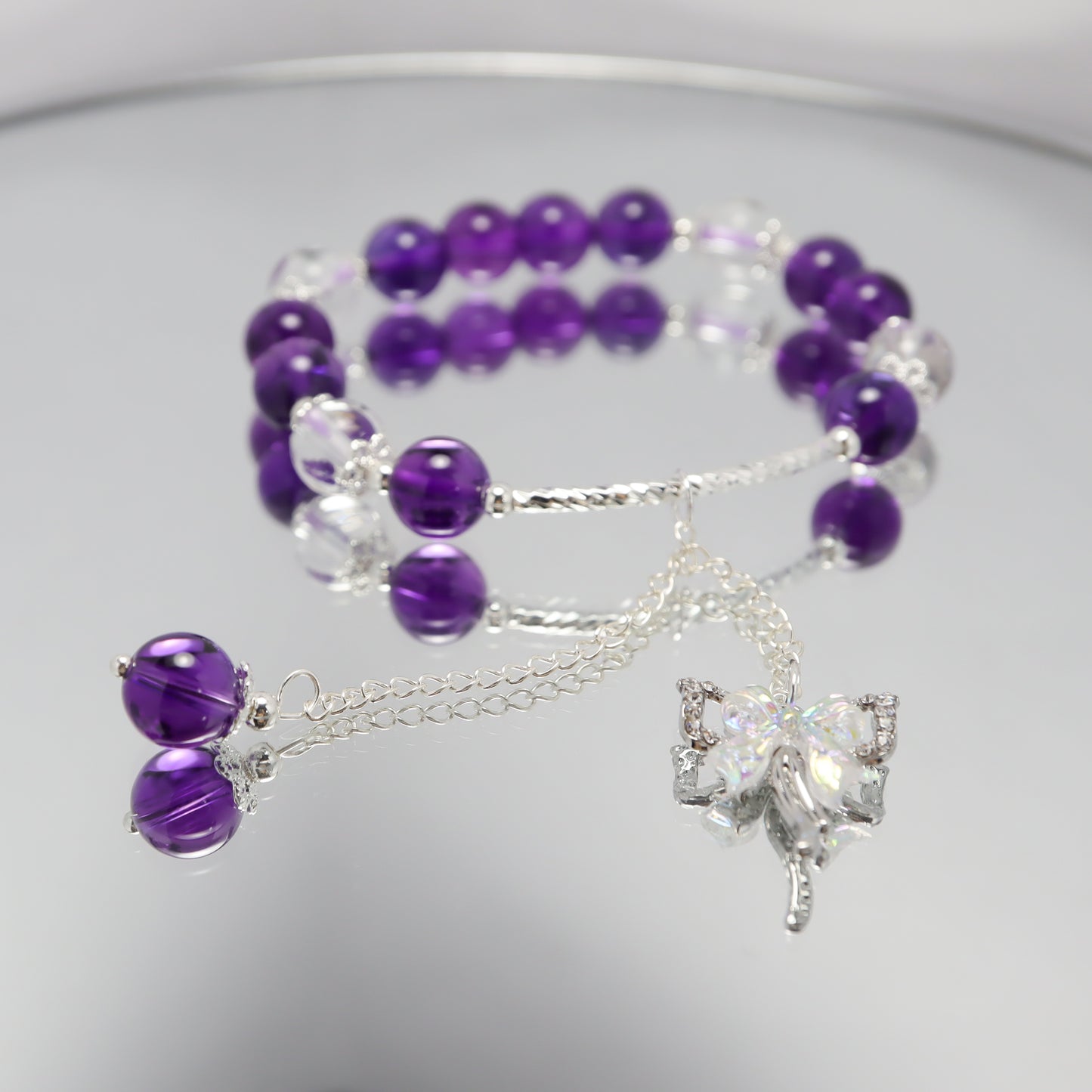 Fairy's Bowknot - Amethyst & Clear Quartz Bracelet