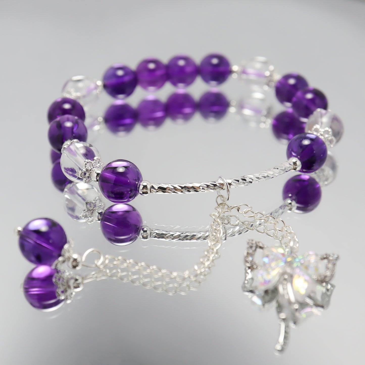Fairy's Bowknot - Amethyst & Clear Quartz Bracelet
