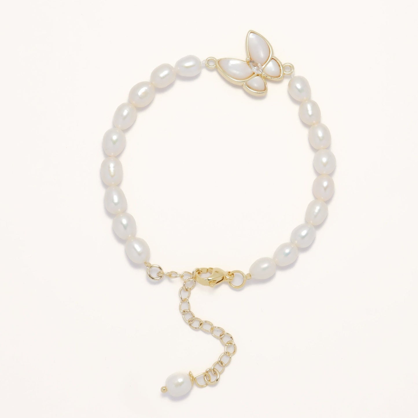 Pearl Shell Butterfly - Freshwater Pearl Bracelet with Adjustable Chain